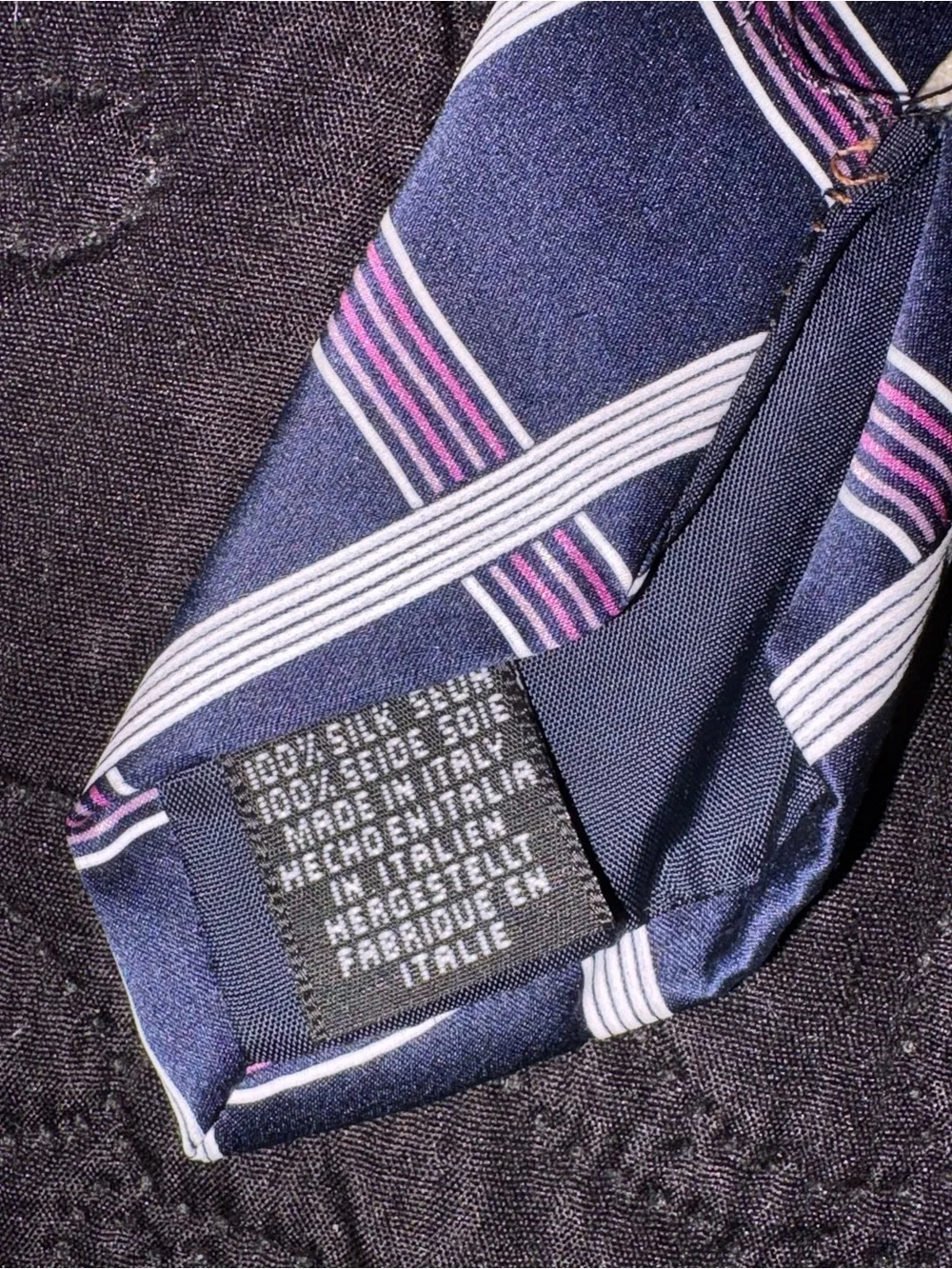 Frangi Navy Plaid Silk Tie with Pink & White Accents